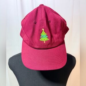 Burgundy Cap with Christmas Tree Embroidery